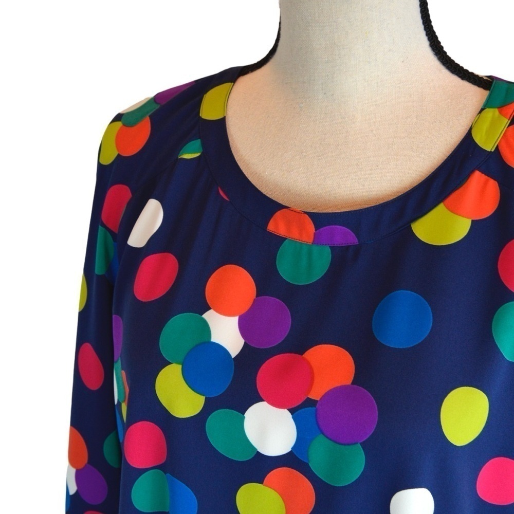 Vintage Ms Chaus Colorful Polka Dot Ruffle Hem Dress Mod Retro Size 6 NWT - Picture 3 of 11